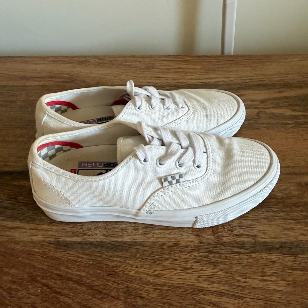 Vans White Canvas Low-Top Sneakers with Checker Tab